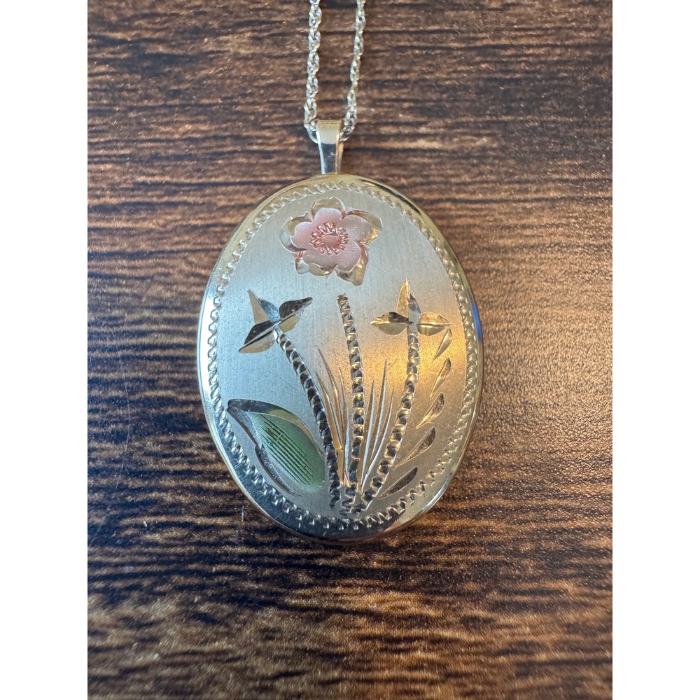 Vintage Princess Pride 14K Gold Filled Floral Oval Locket Necklace PPC 1950s